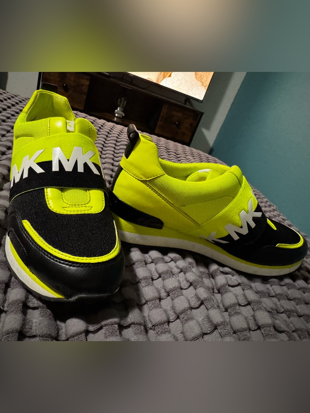 Michael Kors Kids Neon Yellow and Black Slip-On Sneakers